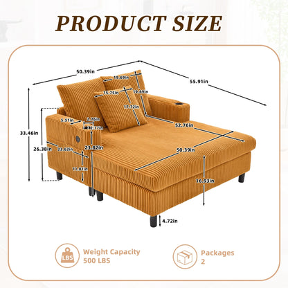 Divano letto reclinabile HOMEFUN imbottito in velluto a coste con luce LED RGB di grandi dimensioni, portabicchieri, USB e 3 cuscini