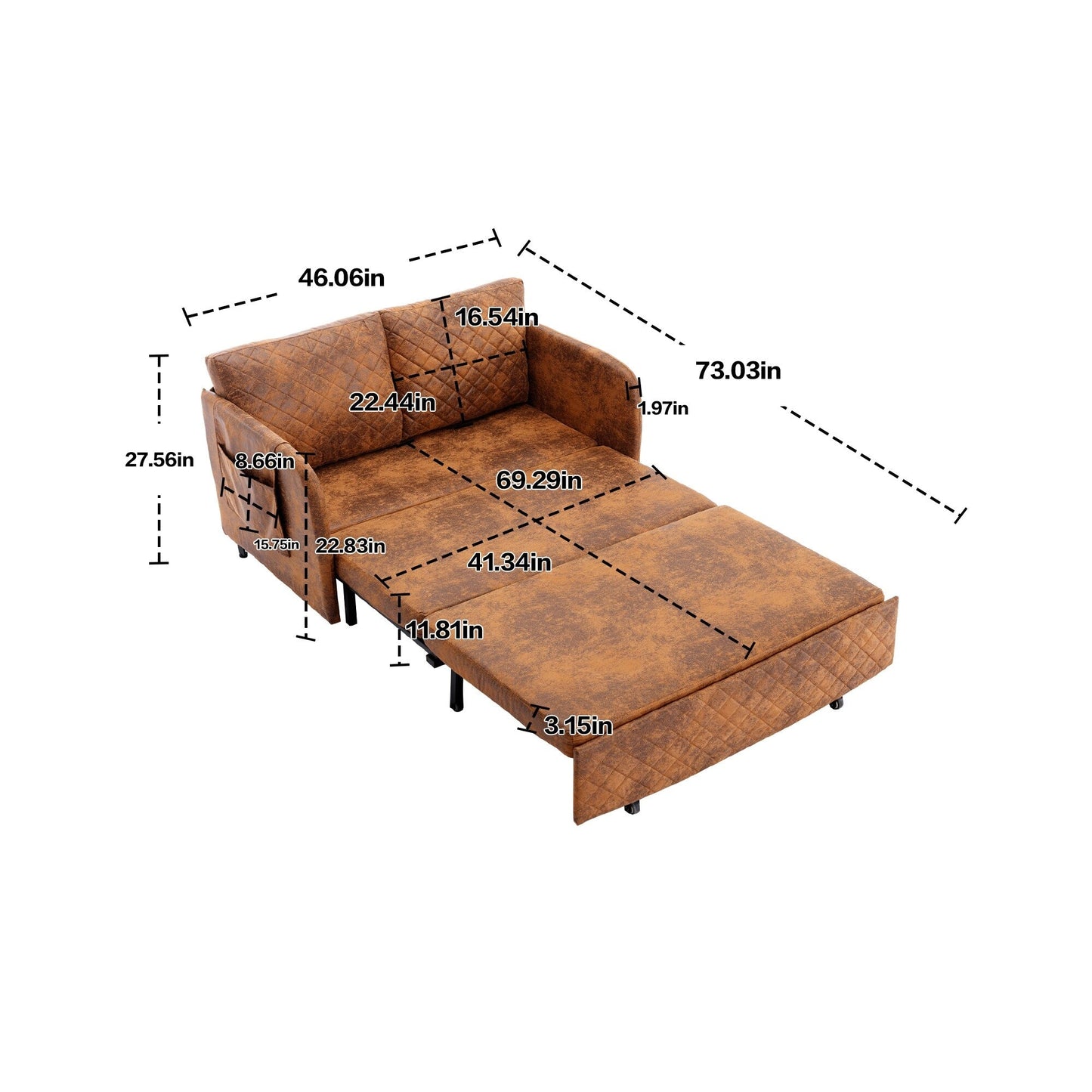 Divano letto trasformabile con contenitore HOMEFUN in lino/PU con testiera