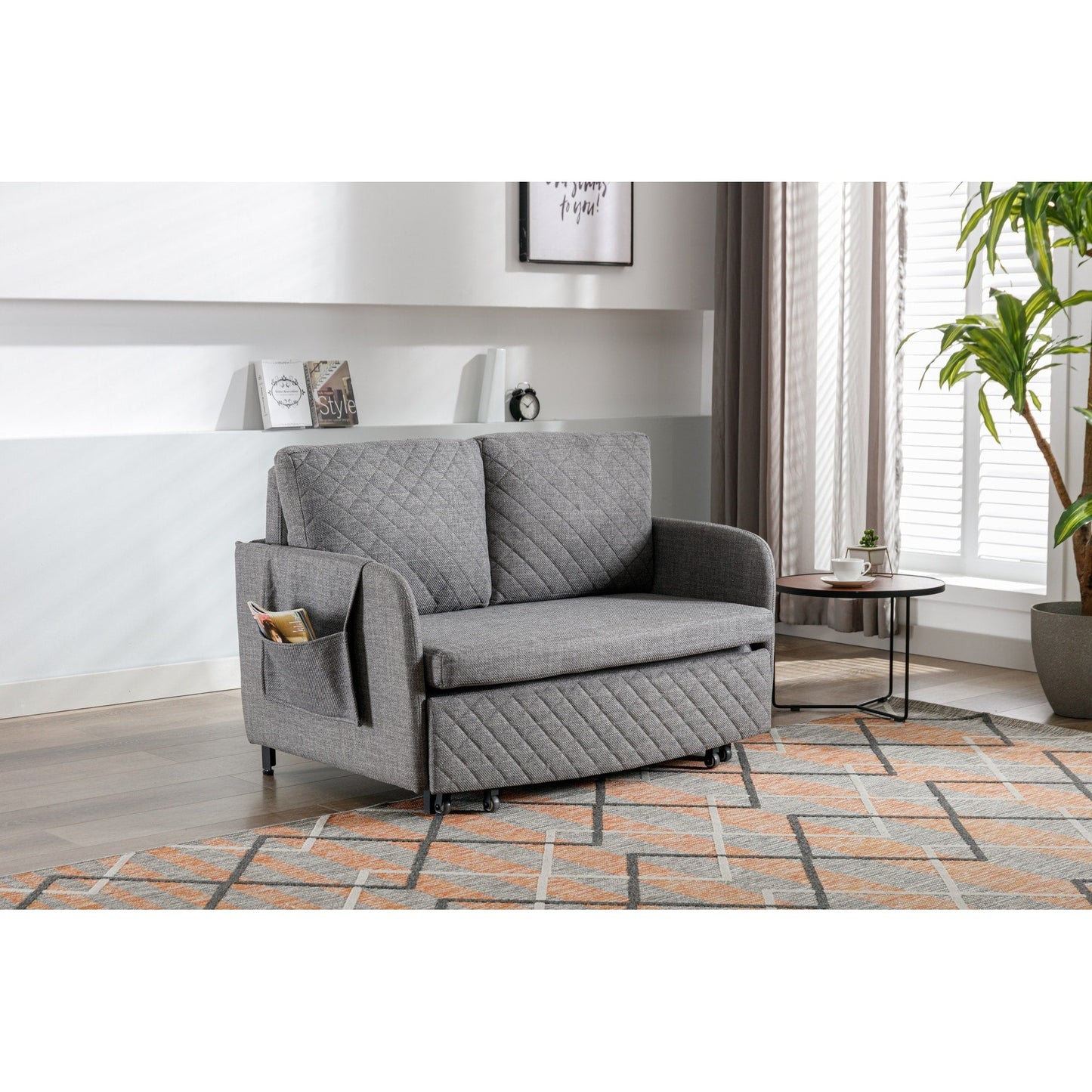 Divano letto trasformabile con contenitore HOMEFUN in lino/PU con testiera