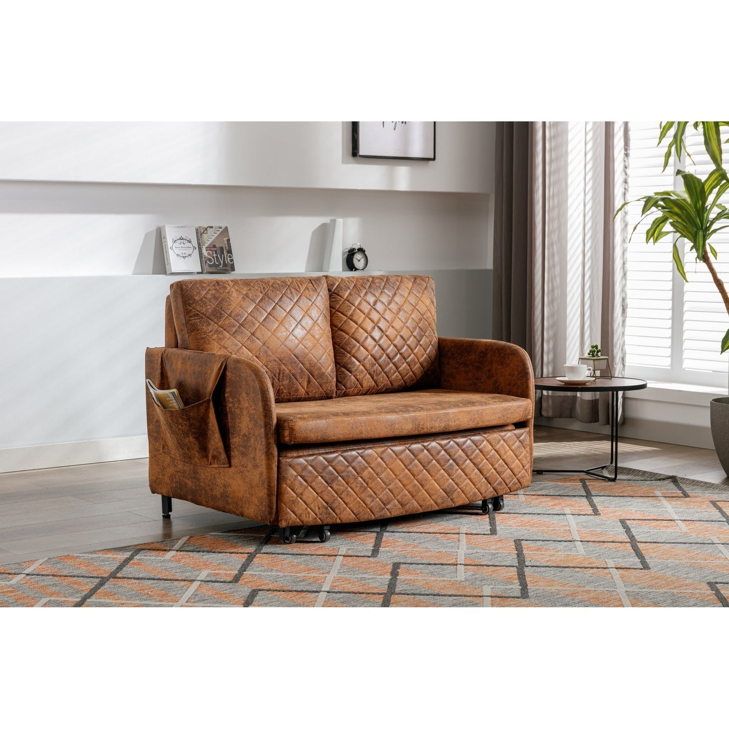 Divano letto trasformabile con contenitore HOMEFUN in lino/PU con testiera