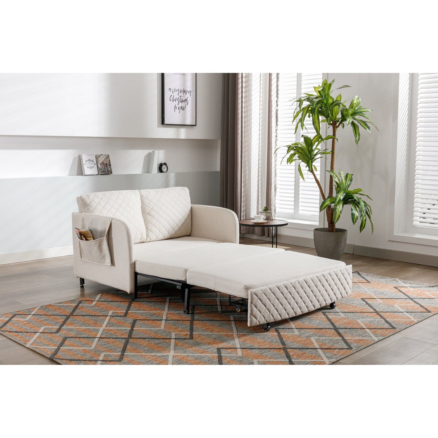 Divano letto trasformabile con contenitore HOMEFUN in lino/PU con testiera