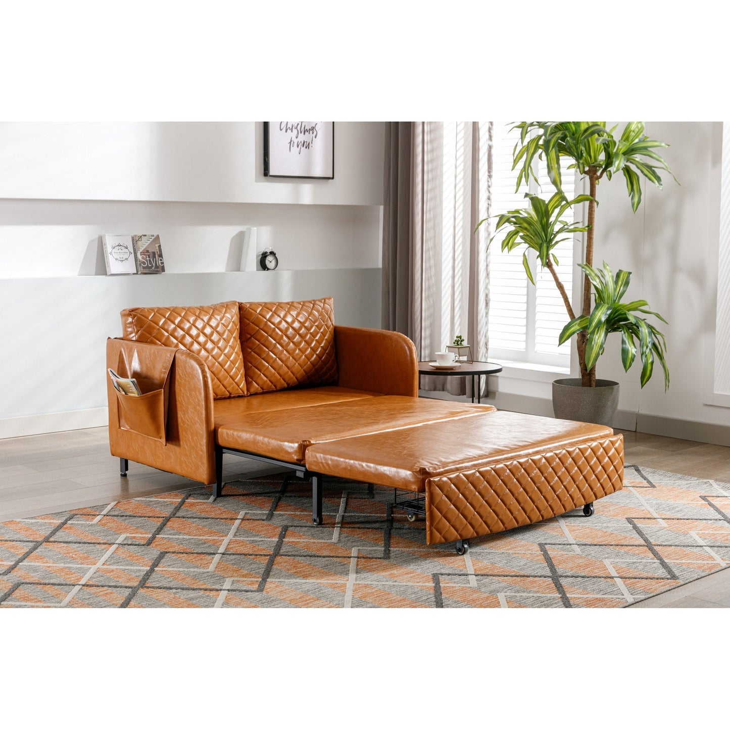 Divano letto trasformabile con contenitore HOMEFUN in lino/PU con testiera