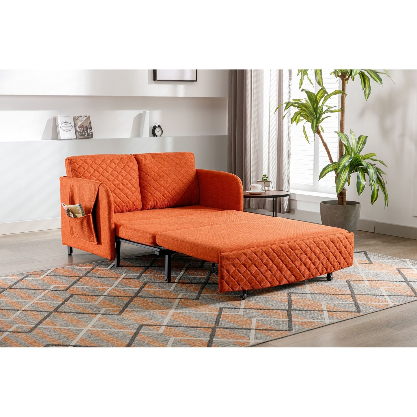 Divano letto trasformabile con contenitore HOMEFUN in lino/PU con testiera