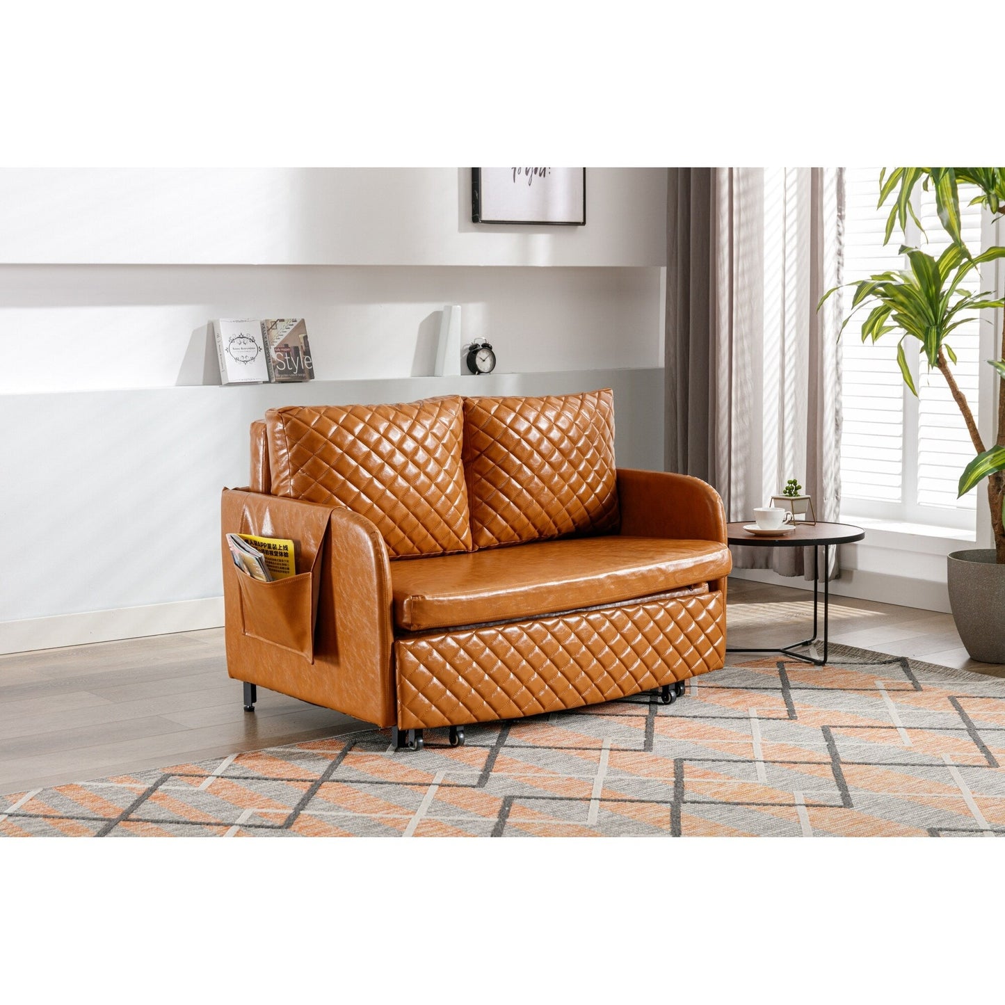 Divano letto trasformabile con contenitore HOMEFUN in lino/PU con testiera