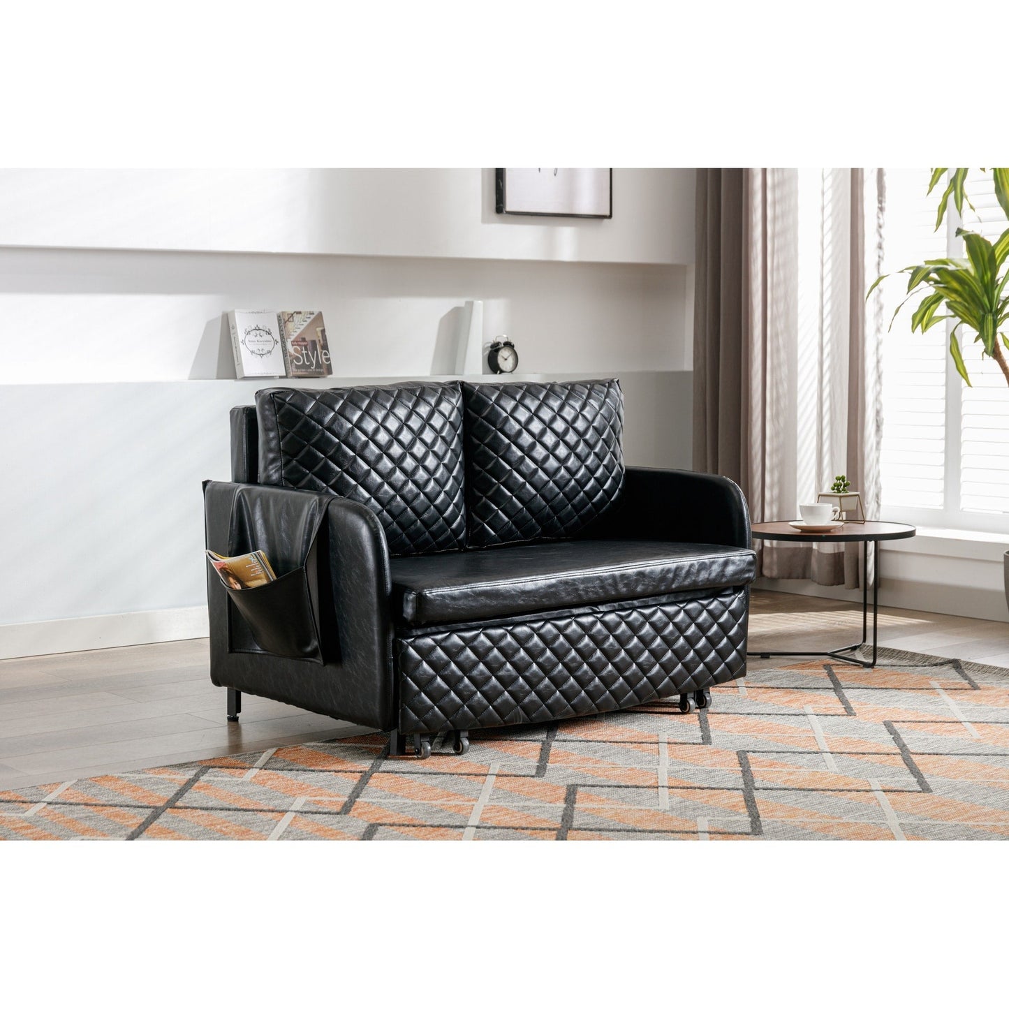 Divano letto trasformabile con contenitore HOMEFUN in lino/PU con testiera