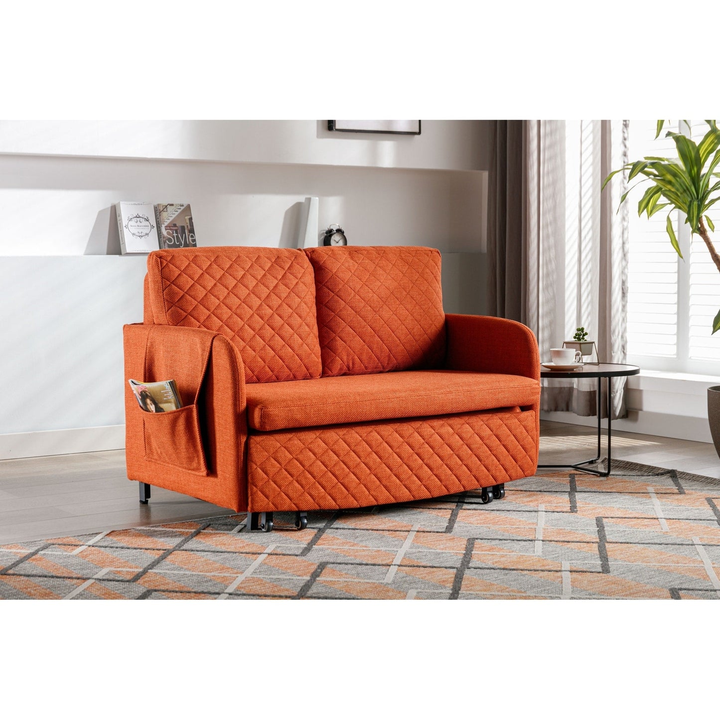 Divano letto trasformabile con contenitore HOMEFUN in lino/PU con testiera