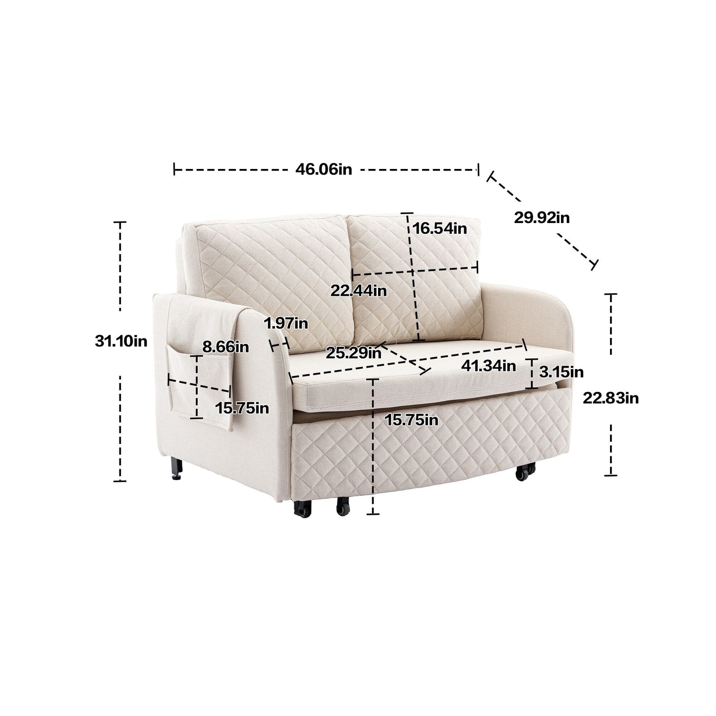 Divano letto trasformabile con contenitore HOMEFUN in lino/PU con testiera