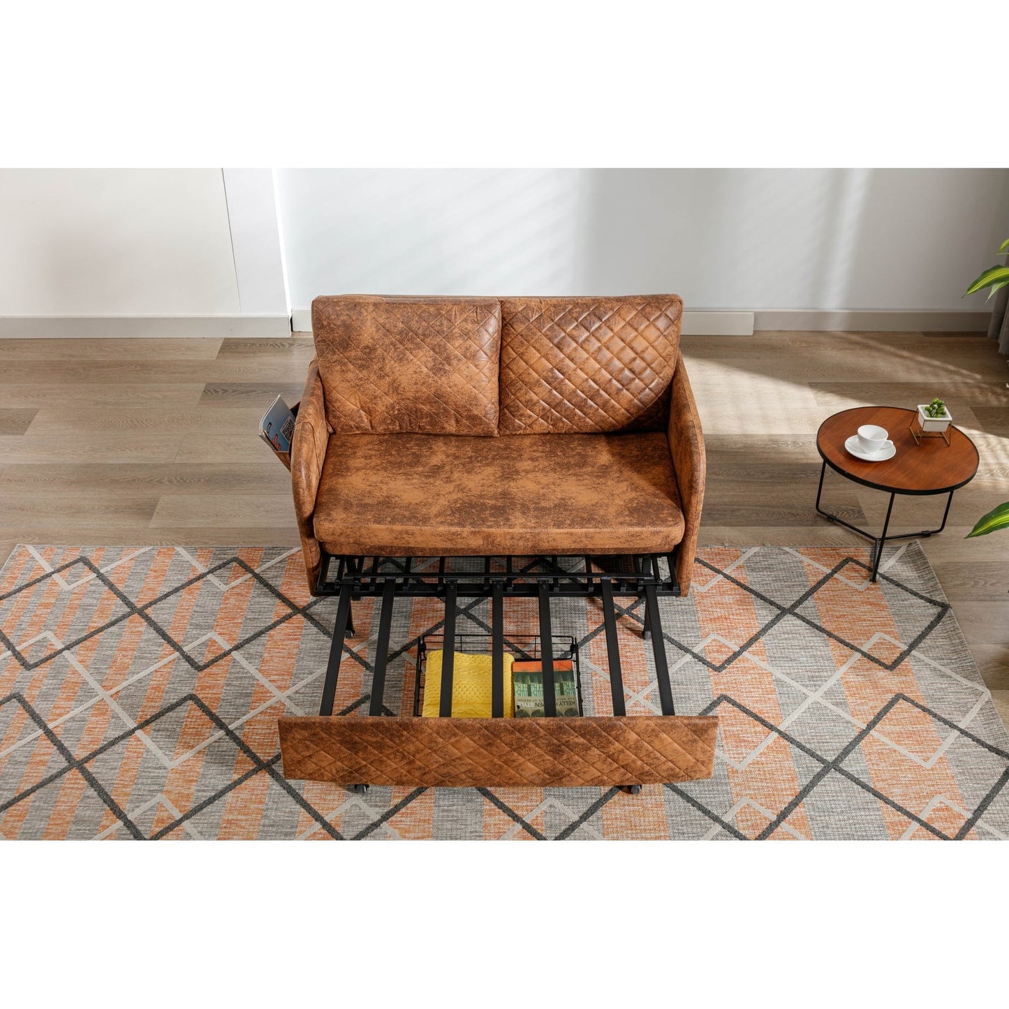 Divano letto trasformabile con contenitore HOMEFUN in lino/PU con testiera