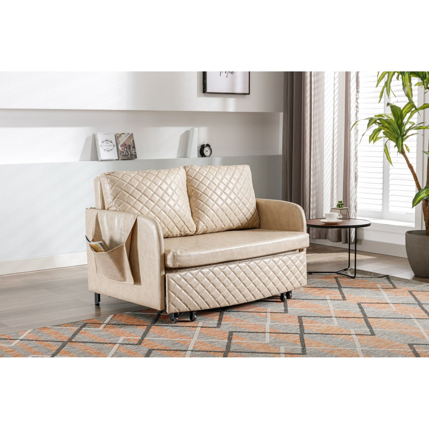 Divano letto trasformabile con contenitore HOMEFUN in lino/PU con testiera