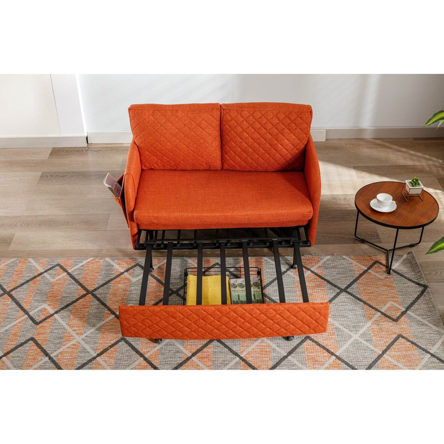 Divano letto trasformabile con contenitore HOMEFUN in lino/PU con testiera