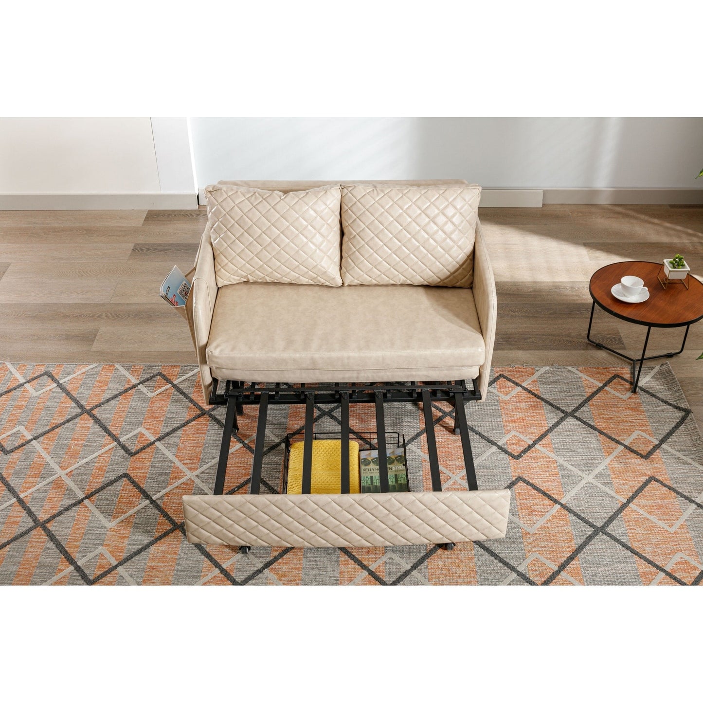 Divano letto trasformabile con contenitore HOMEFUN in lino/PU con testiera