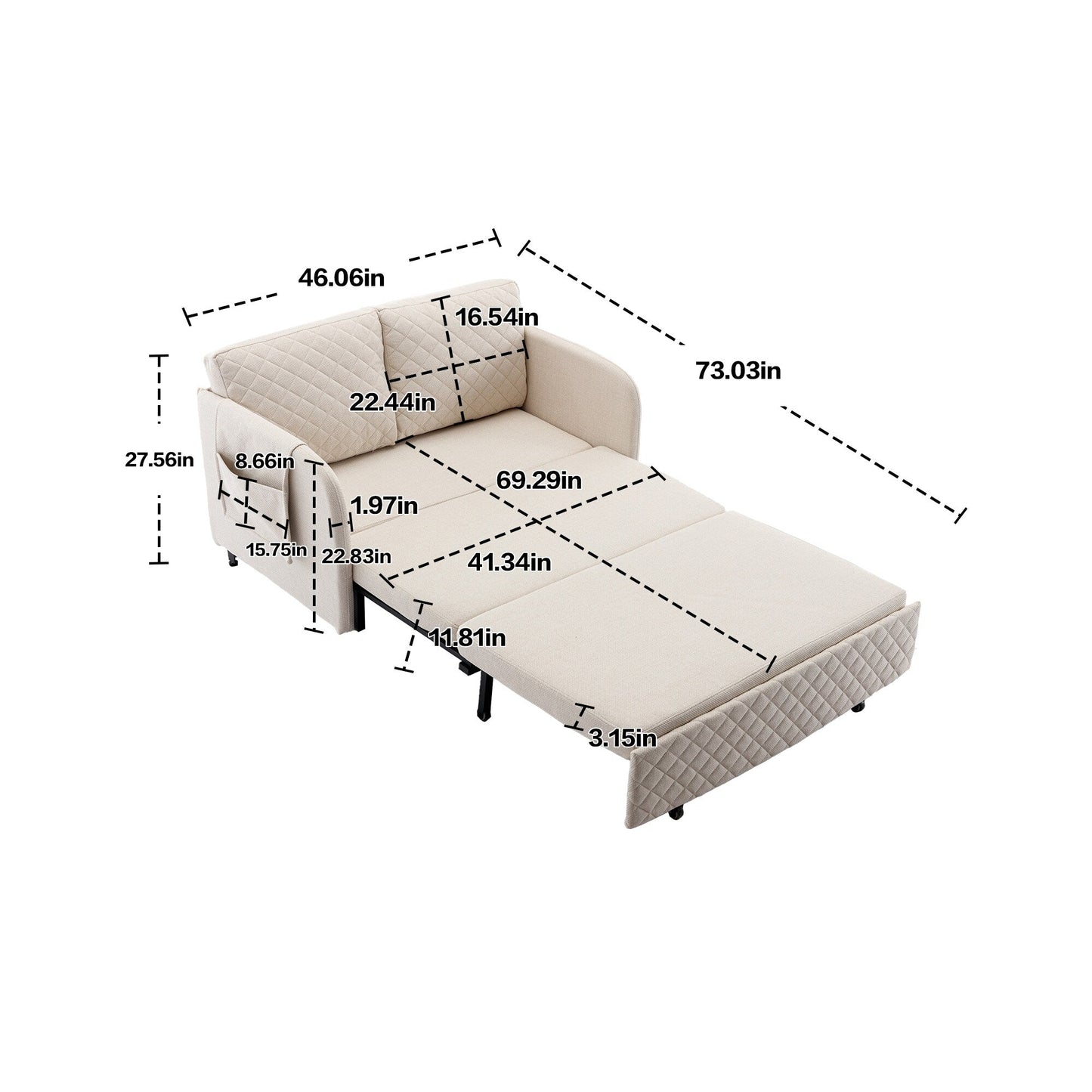 Divano letto trasformabile con contenitore HOMEFUN in lino/PU con testiera