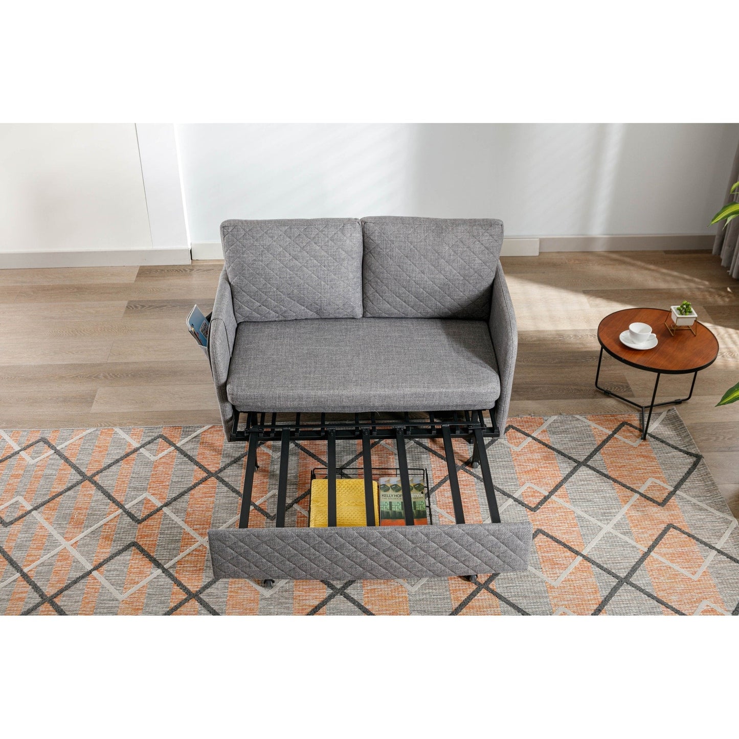 Divano letto trasformabile con contenitore HOMEFUN in lino/PU con testiera