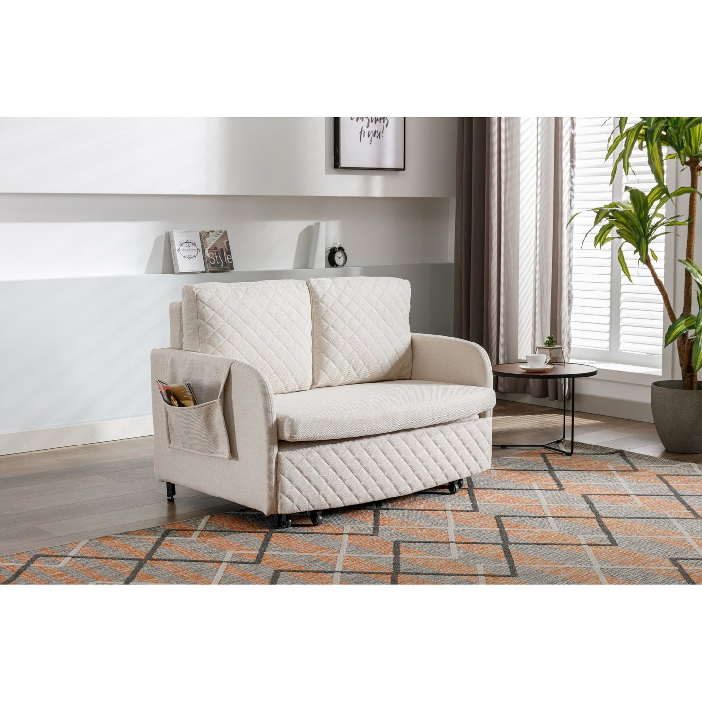 Divano letto trasformabile con contenitore HOMEFUN in lino/PU con testiera