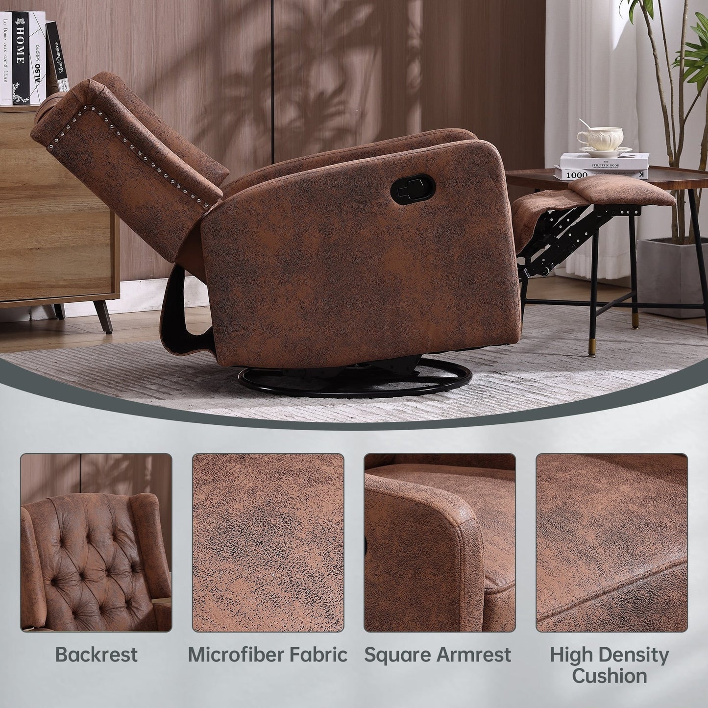 Poltrona reclinabile a dondolo girevole a 360 gradi imbottita HOMEFUN per camera da letto e soggiorno