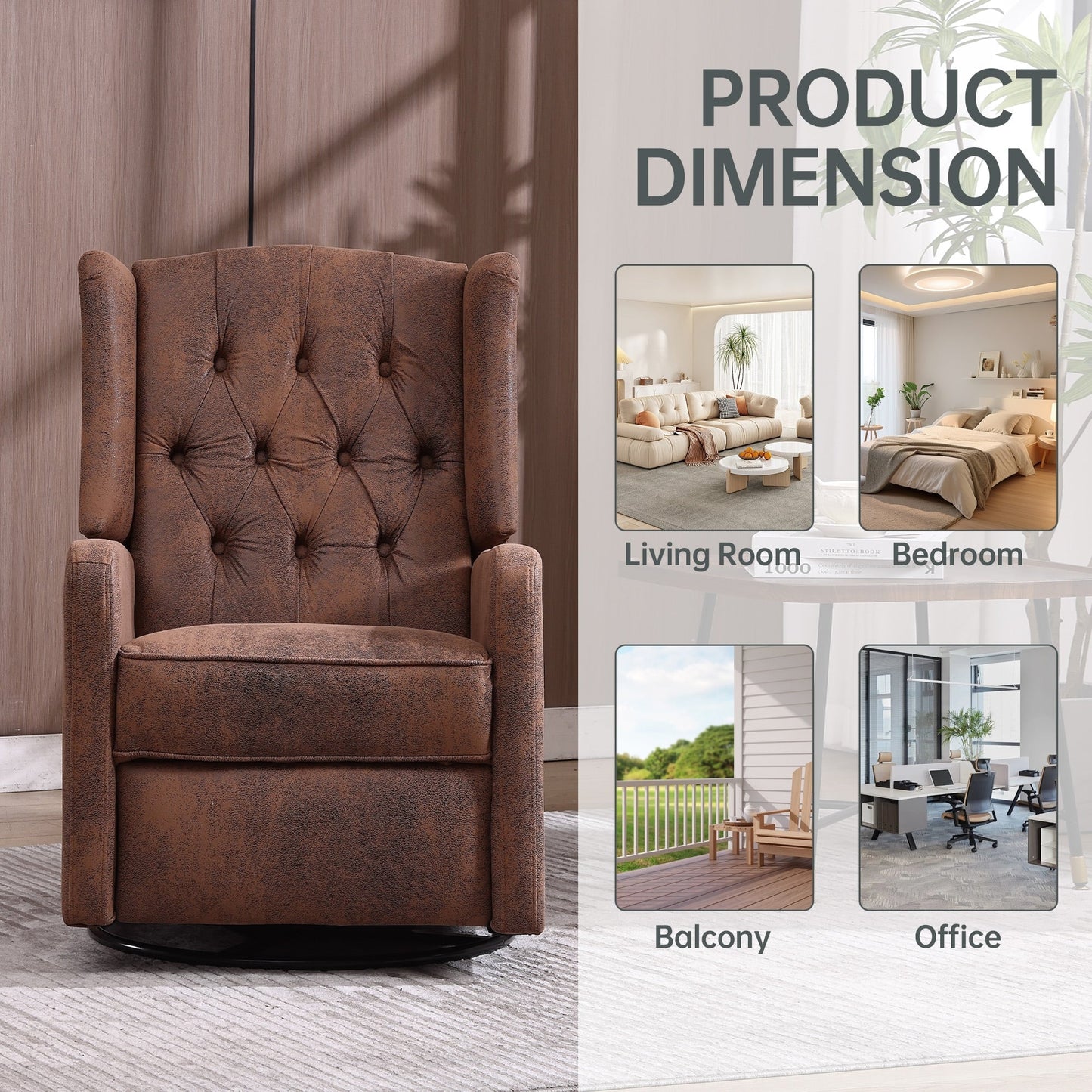 Poltrona reclinabile a dondolo girevole a 360 gradi imbottita HOMEFUN per camera da letto e soggiorno