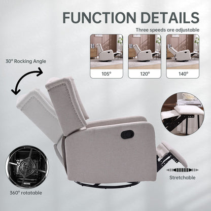 Poltrona reclinabile a dondolo girevole a 360 gradi imbottita HOMEFUN per camera da letto e soggiorno