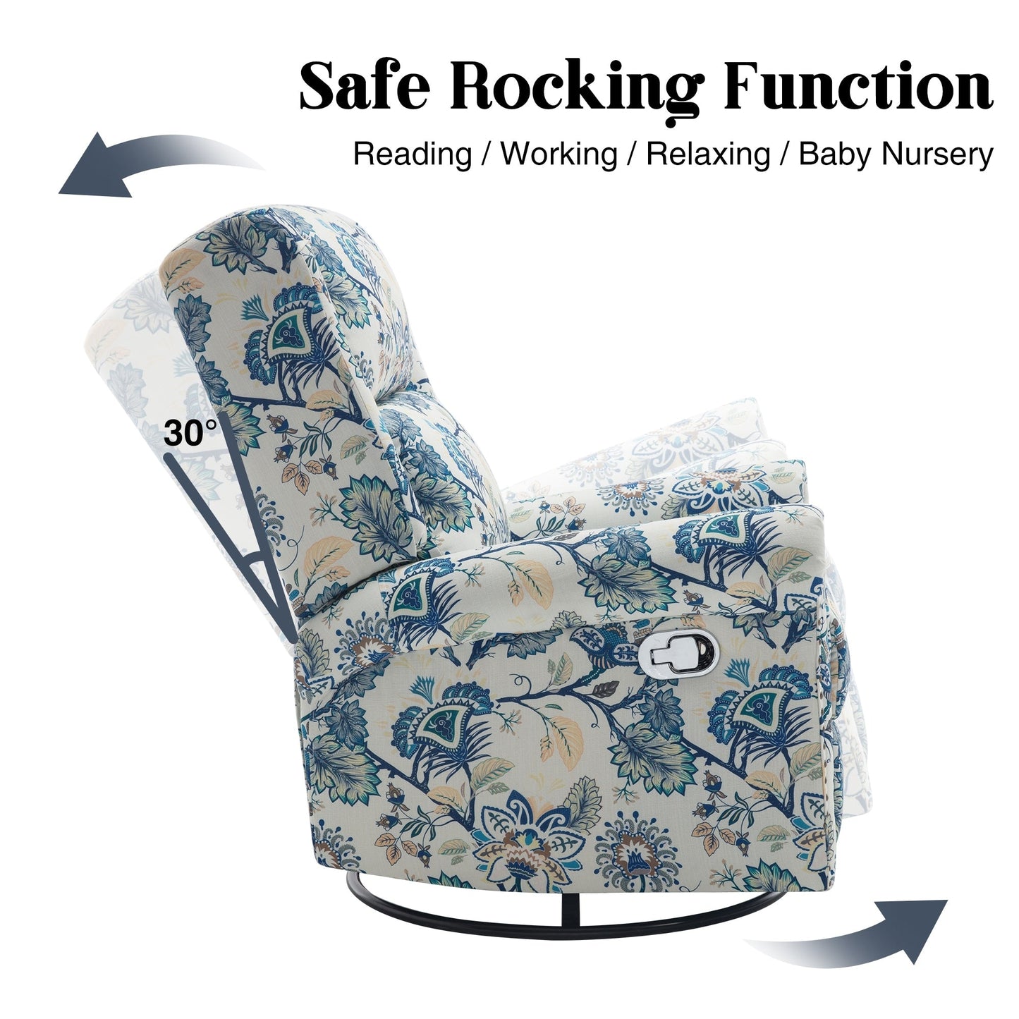 HOMYKA Poltrona a dondolo girevole reclinabile manuale floreale, set da 2