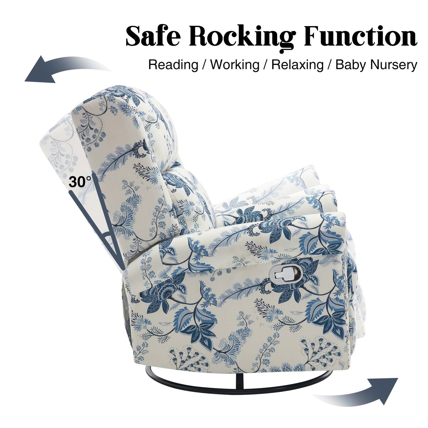 HOMYKA Poltrona a dondolo girevole reclinabile manuale floreale, set da 2