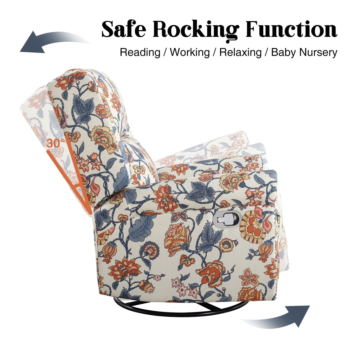 HOMYKA Poltrona a dondolo girevole reclinabile manuale floreale, set da 2