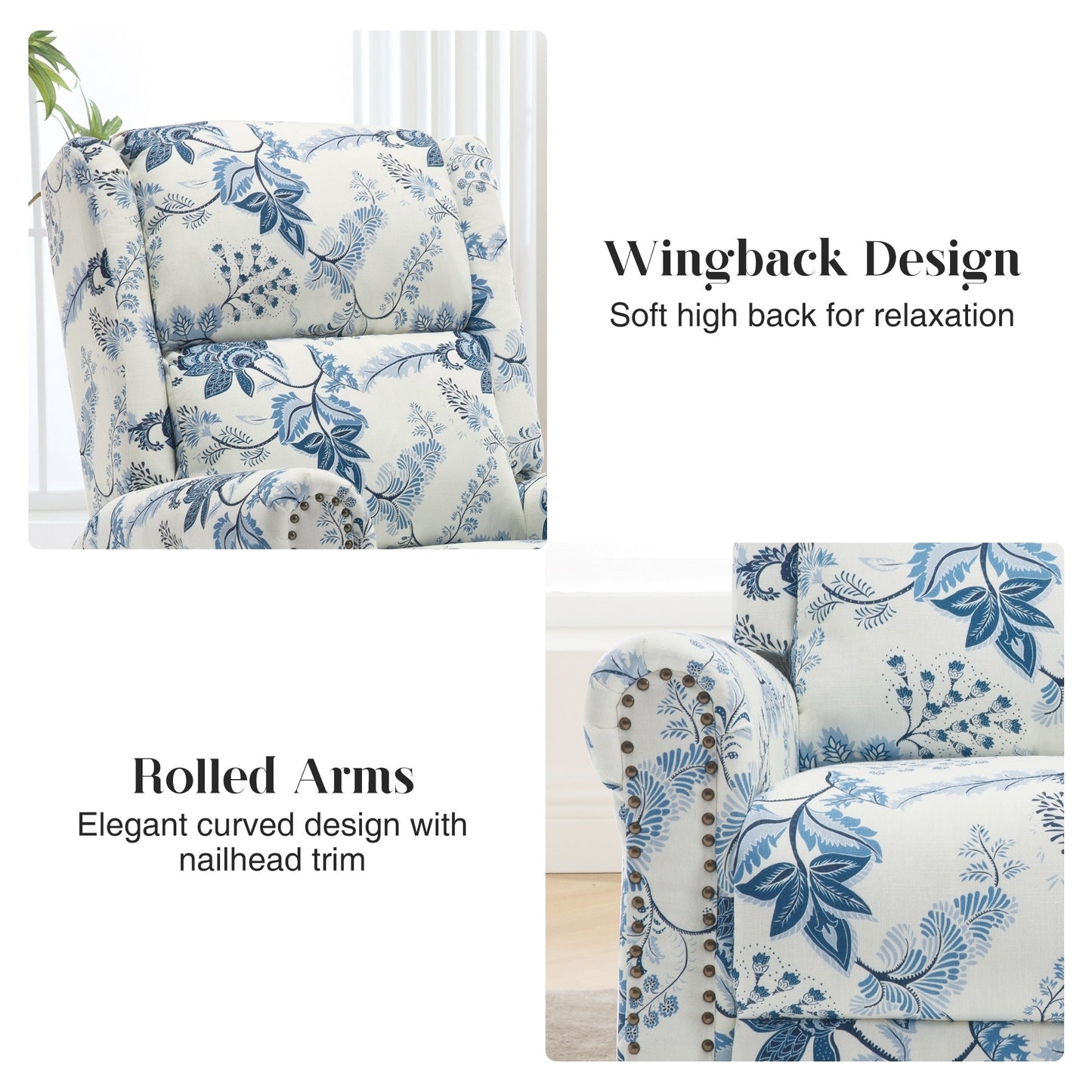 HOMYKA Poltrona a dondolo girevole reclinabile manuale floreale, set da 2