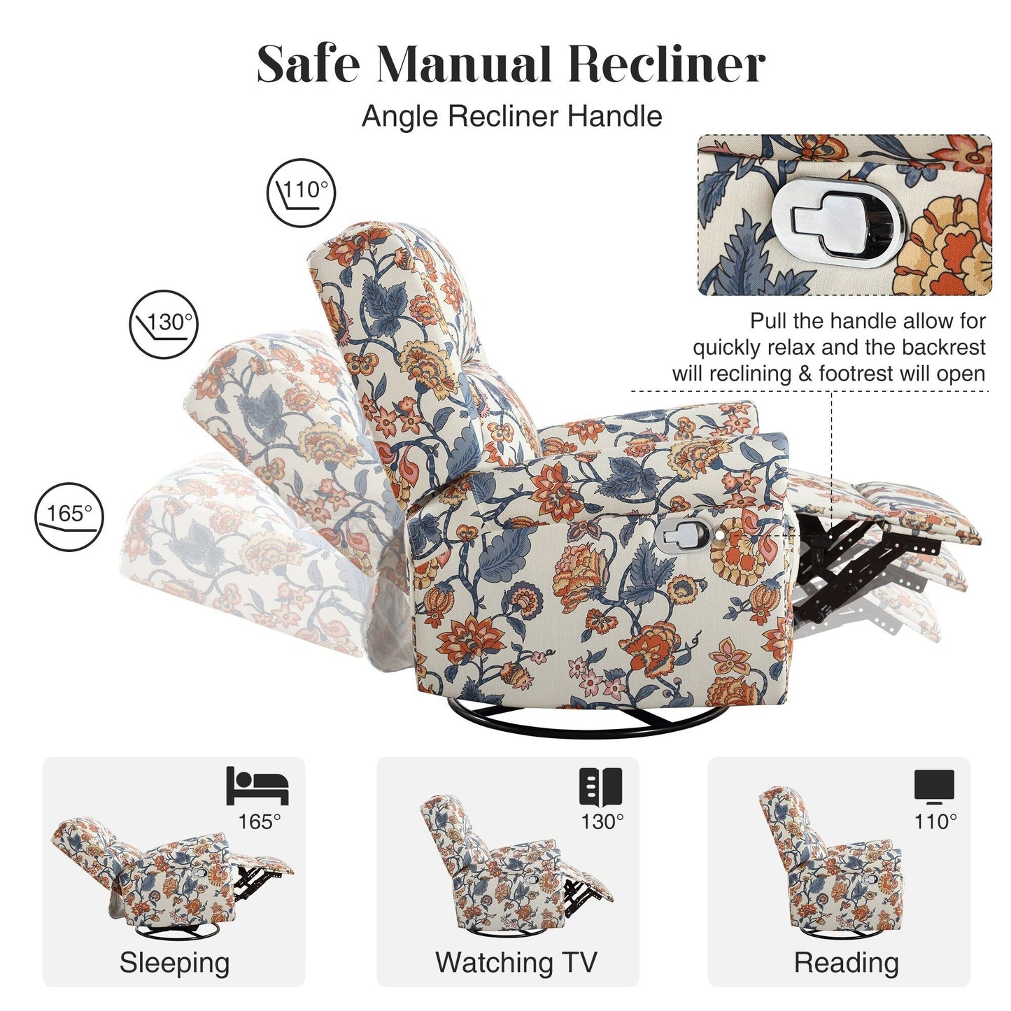 Poltrona a dondolo girevole reclinabile manuale floreale HOMYKA con schienale imbottito