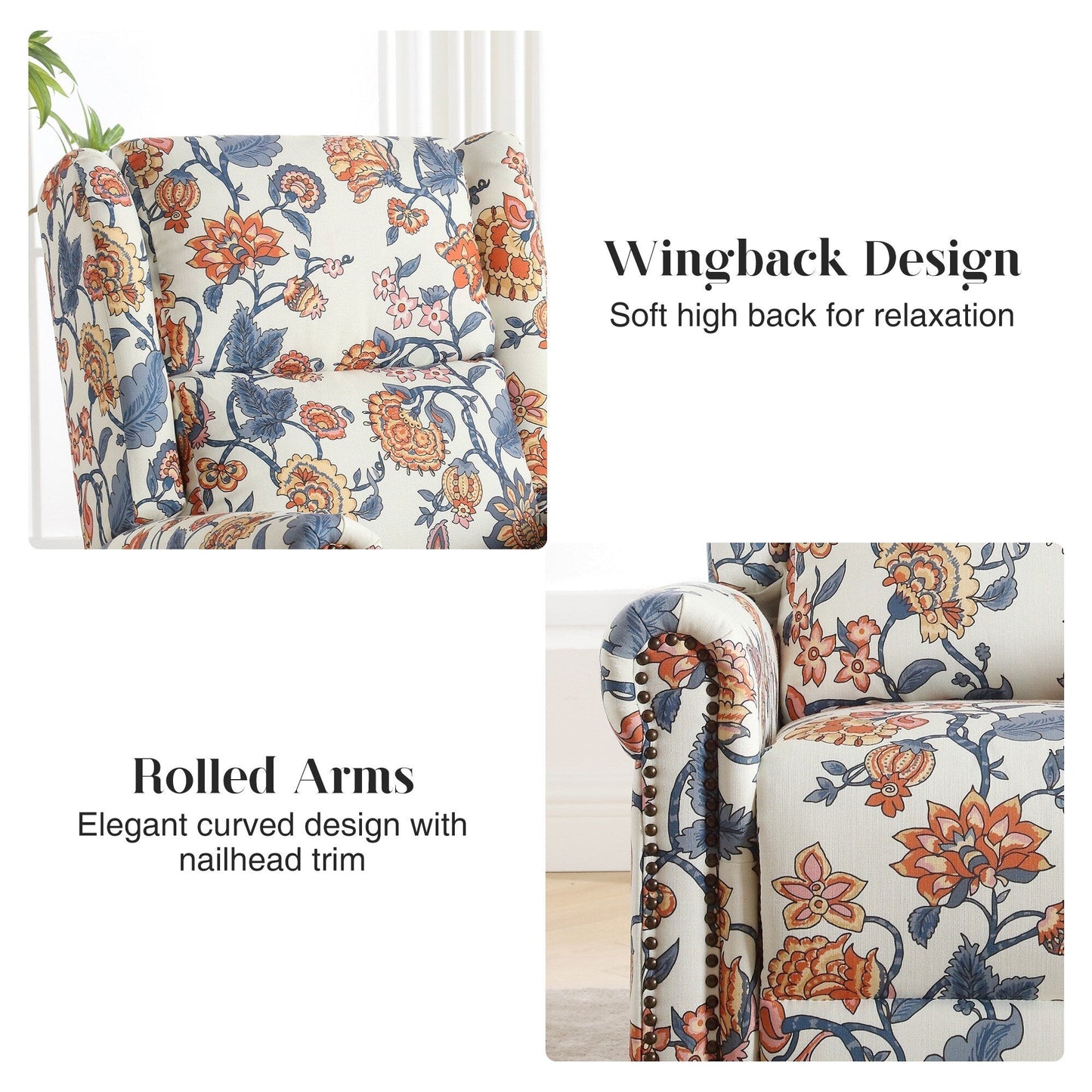 Poltrona a dondolo girevole reclinabile manuale floreale HOMYKA con schienale imbottito