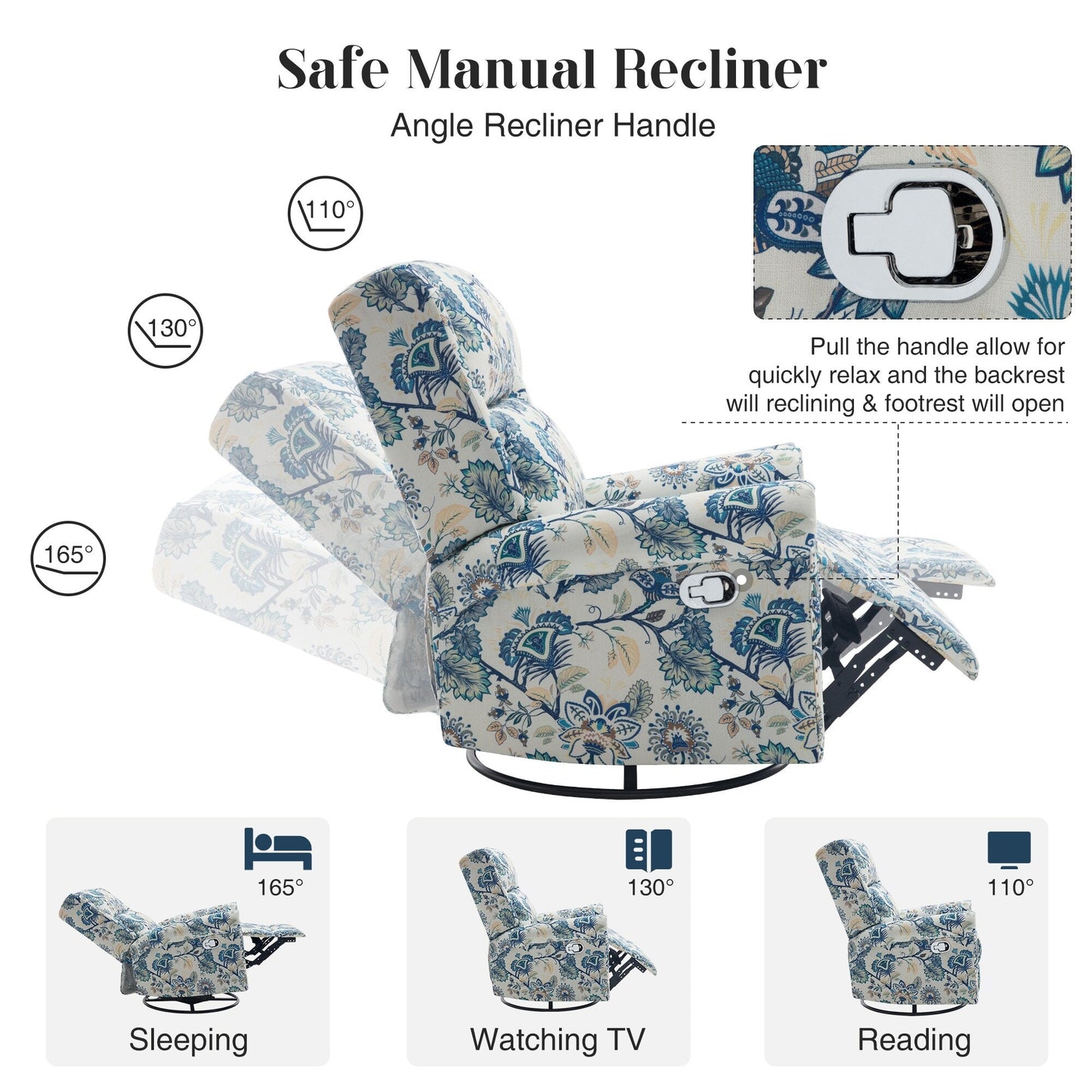 Poltrona a dondolo girevole reclinabile manuale floreale HOMYKA con schienale imbottito