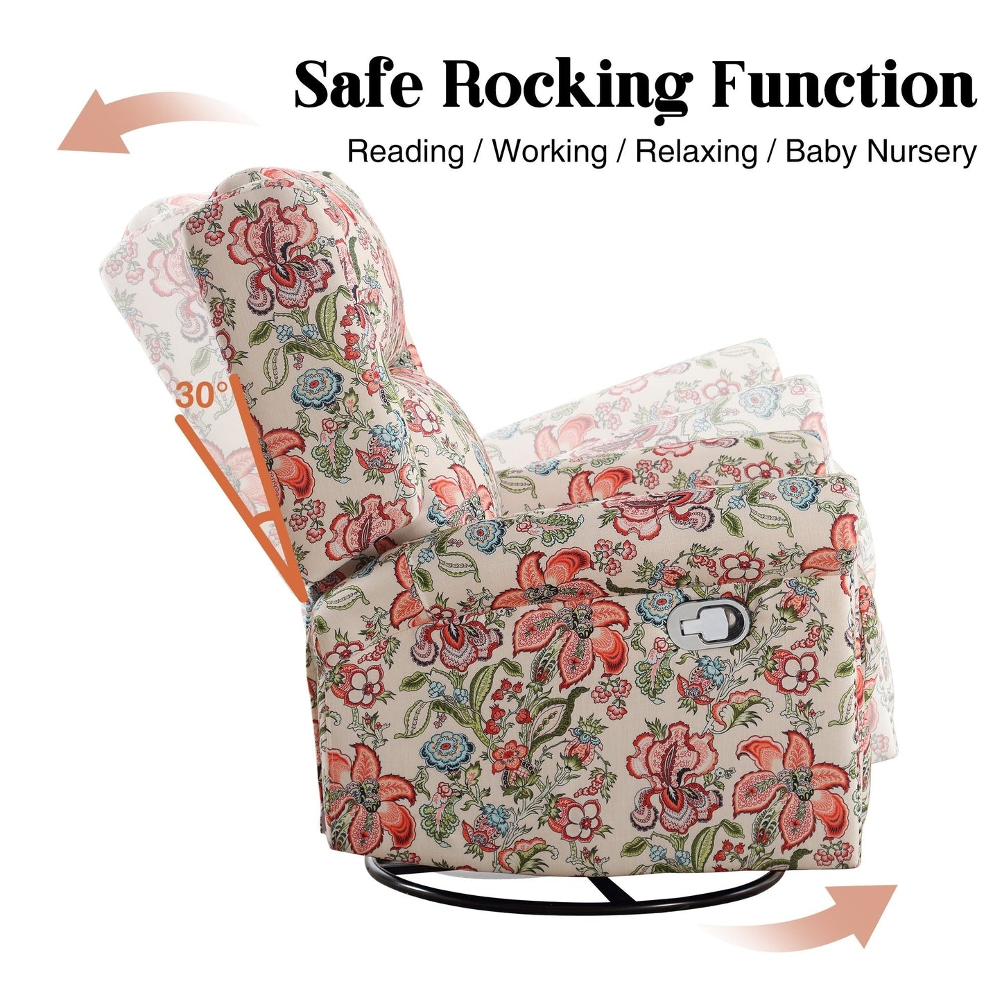 Poltrona a dondolo girevole reclinabile manuale floreale HOMYKA con schienale imbottito