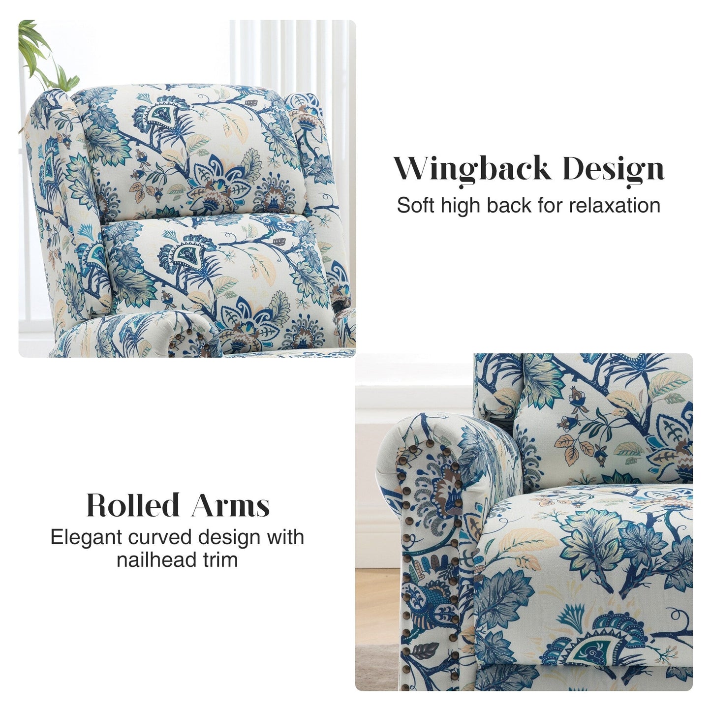 Poltrona a dondolo girevole reclinabile manuale floreale HOMYKA con schienale imbottito