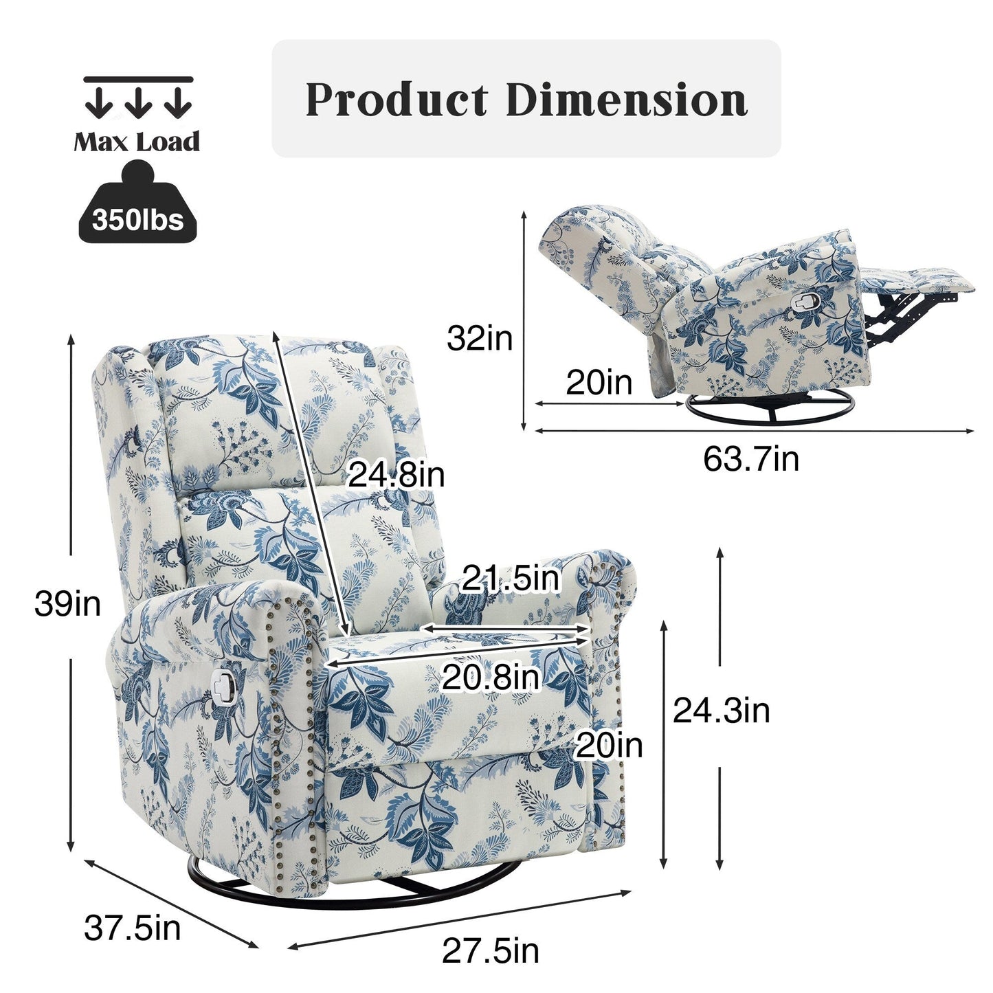 Poltrona a dondolo girevole reclinabile manuale floreale HOMYKA con schienale imbottito