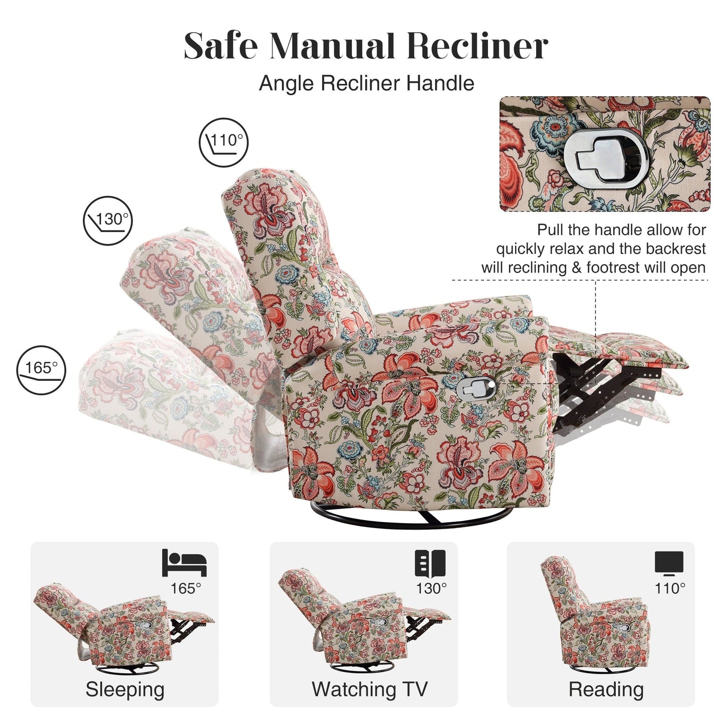 Poltrona a dondolo girevole reclinabile manuale floreale HOMYKA con schienale imbottito