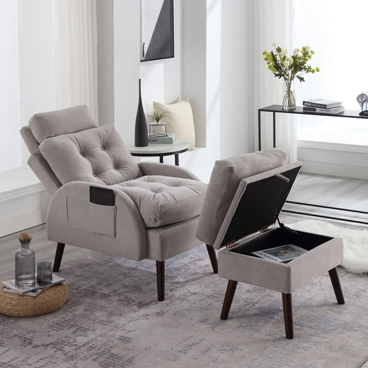 Poltrona chaise longue imbottita HOMYKA con schienale regolabile e pouf contenitore