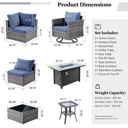 HOOOWOOO Set di 10 divani componibili in vimini per esterni, sedia a dondolo girevole con tavolo con braciere