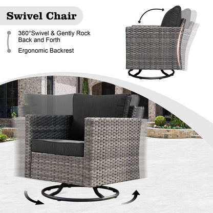 HOOOWOOO Set di 10 divani componibili in vimini per esterni, sedia a dondolo girevole con tavolo con braciere