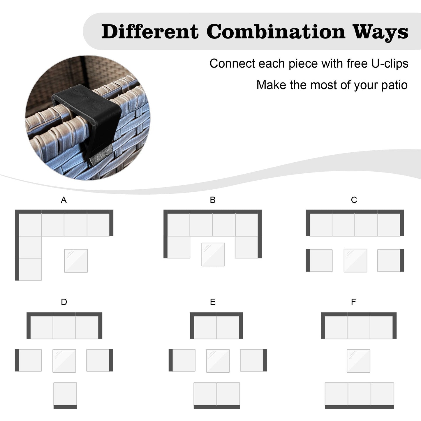 HOOOWOOO Set di 10 divani componibili in vimini per esterni, sedia a dondolo girevole con tavolo con braciere