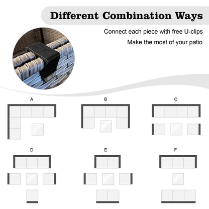 HOOOWOOO Set di 10 divani componibili in vimini per esterni, sedia a dondolo girevole con tavolo con braciere