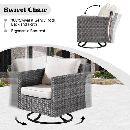 HOOOWOOO Set di 10 divani componibili in vimini per esterni, sedia a dondolo girevole con tavolo con braciere