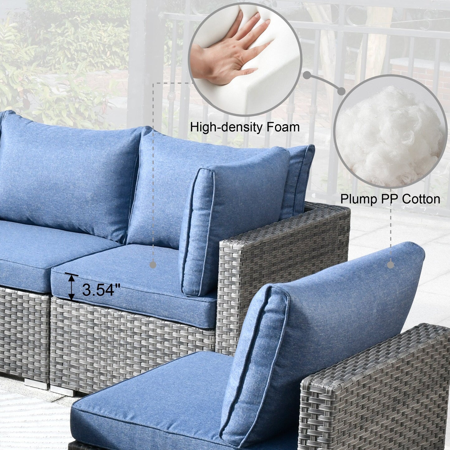 HOOOWOOO Set di 10 divani componibili in vimini per esterni, sedia a dondolo girevole con tavolo con braciere