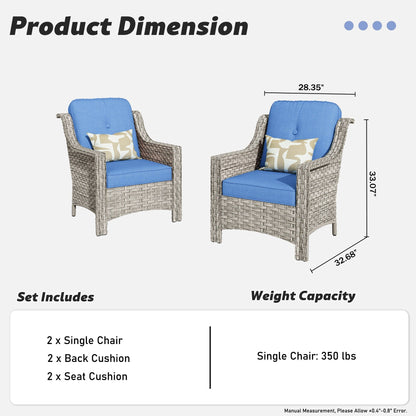 HOOOWOOO Set di 2 sedie da esterno in rattan e vimini con schienale alto