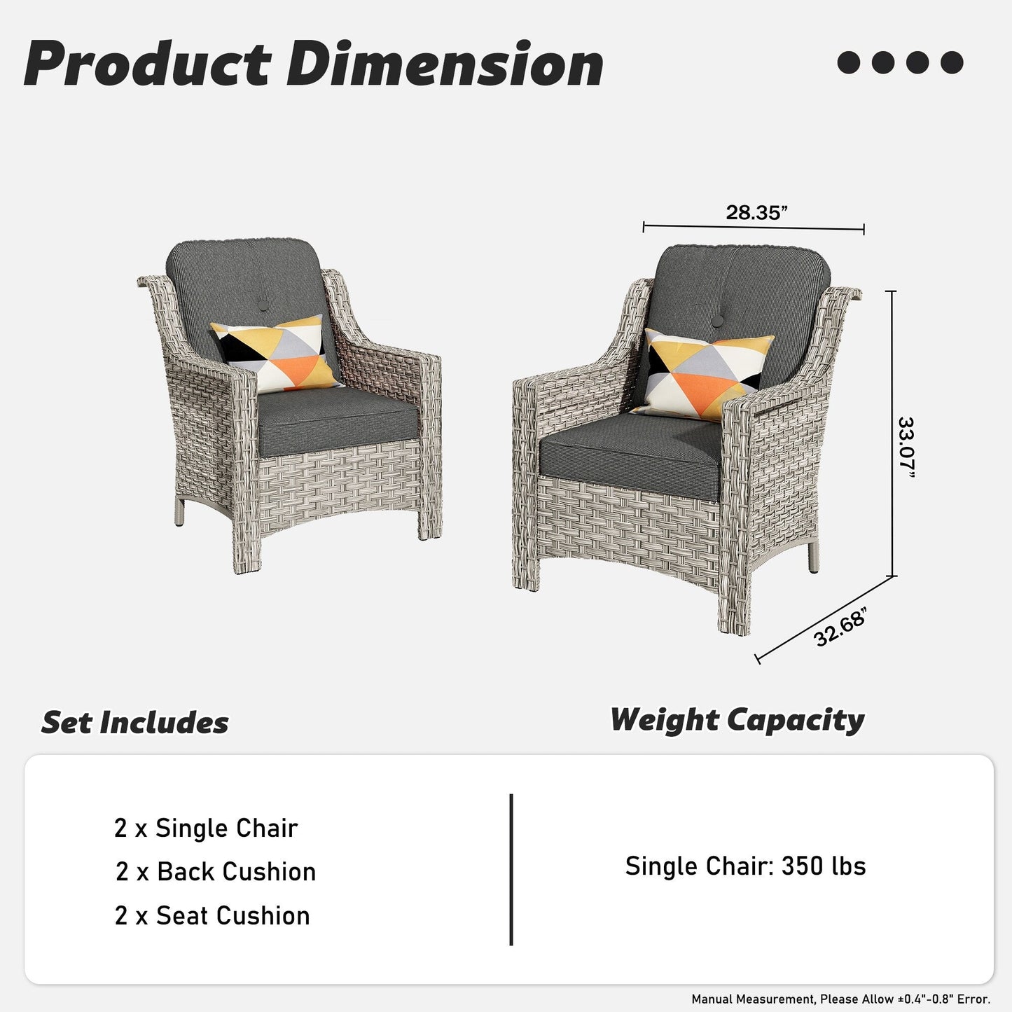 HOOOWOOO Set di 2 sedie da esterno in rattan e vimini con schienale alto