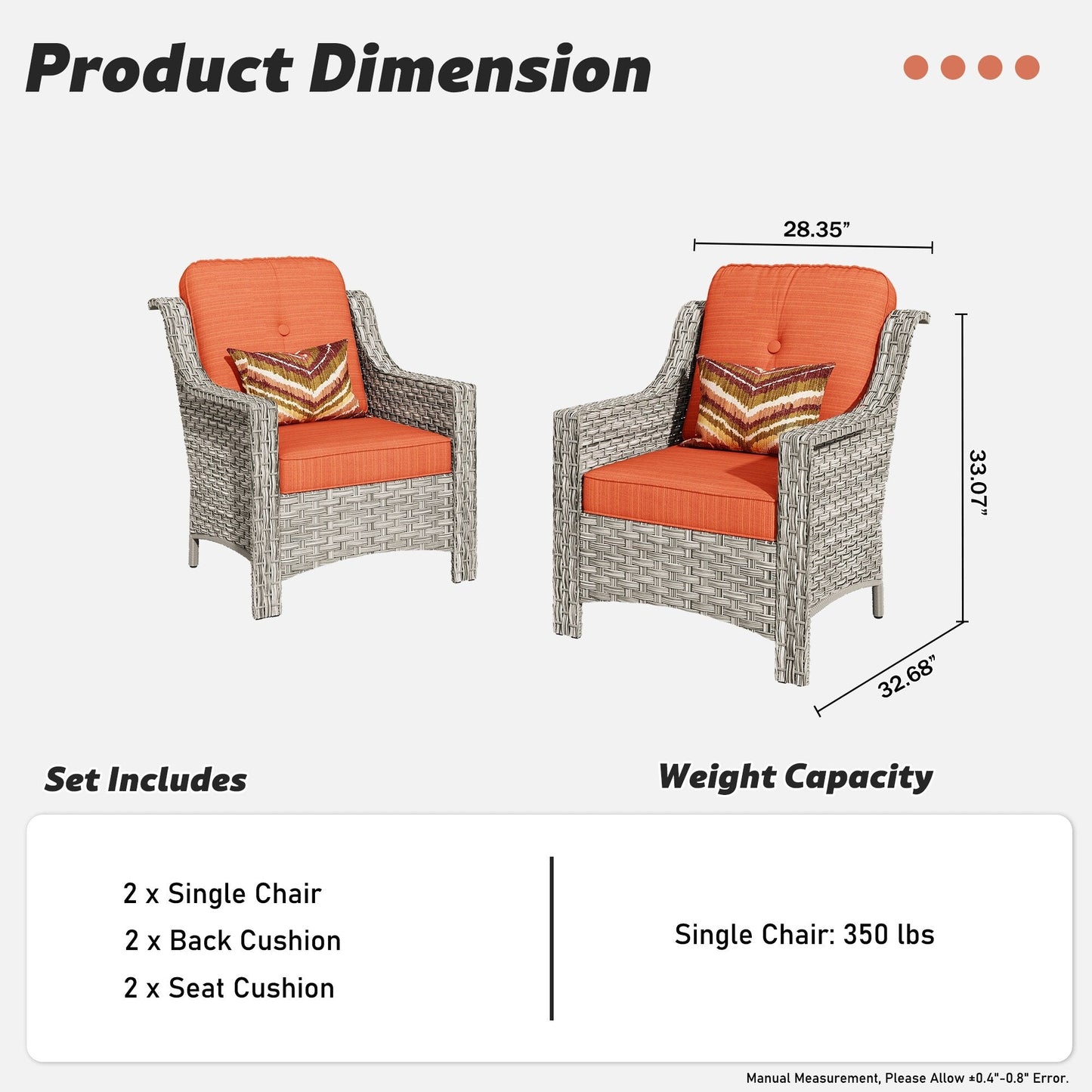HOOOWOOO Set di 2 sedie da esterno in rattan e vimini con schienale alto