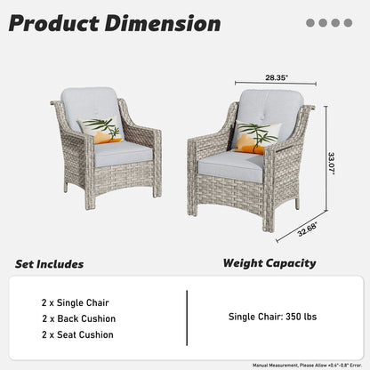 HOOOWOOO Set di 2 sedie da esterno in rattan e vimini con schienale alto