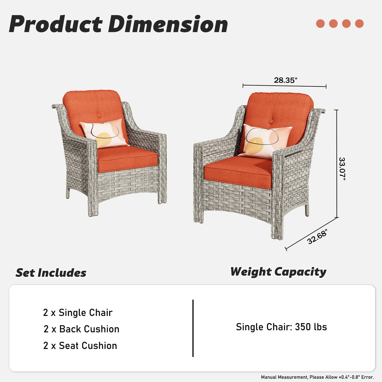 HOOOWOOO Set di 2 sedie da esterno in rattan e vimini con schienale alto