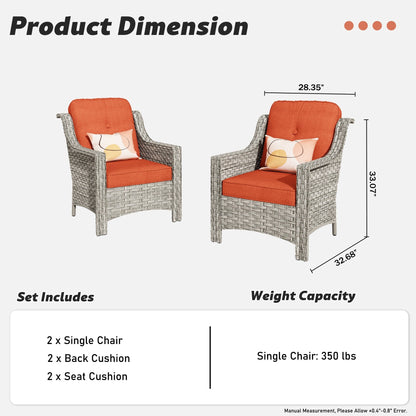 HOOOWOOO Set di 2 sedie da esterno in rattan e vimini con schienale alto