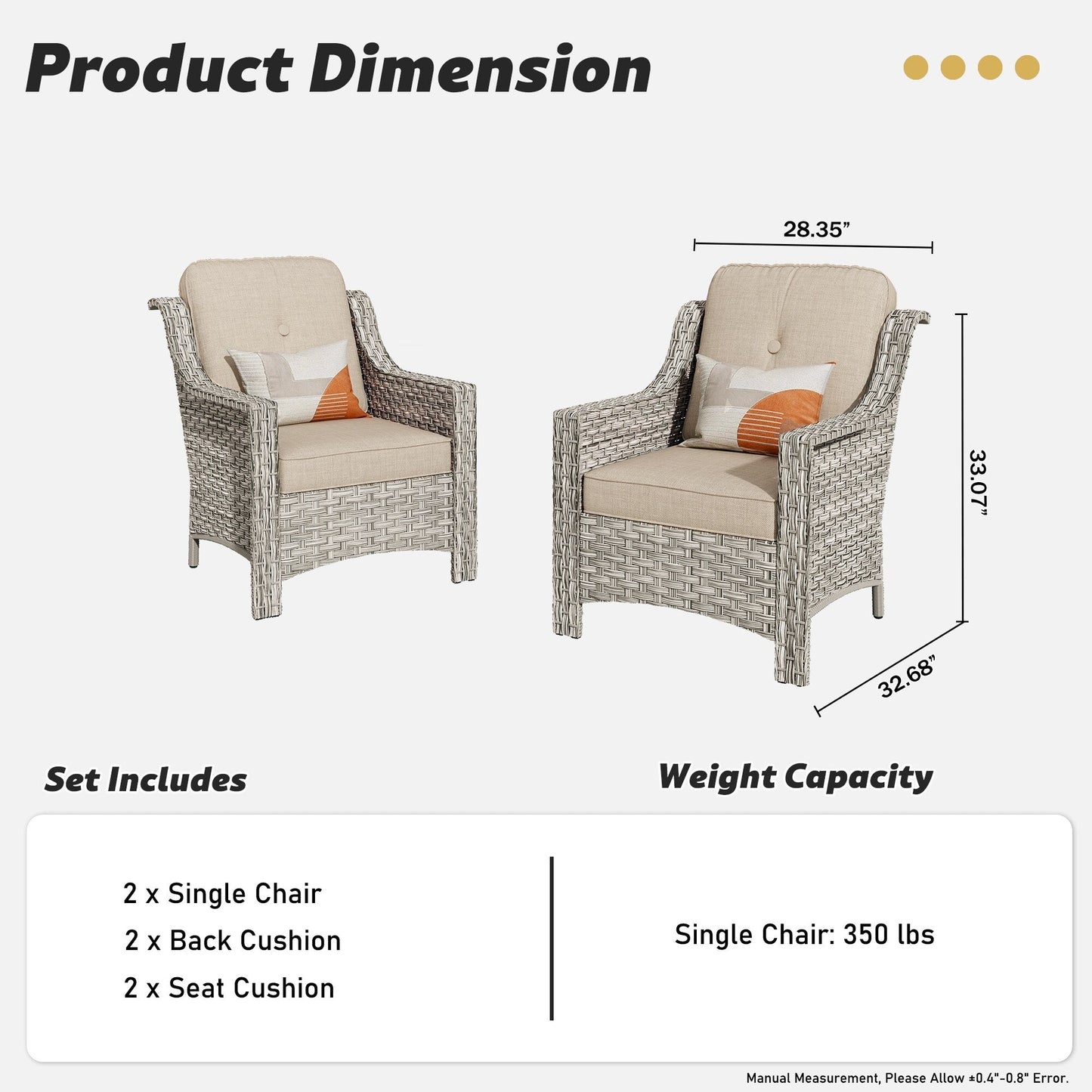 HOOOWOOO Set di 2 sedie da esterno in rattan e vimini con schienale alto