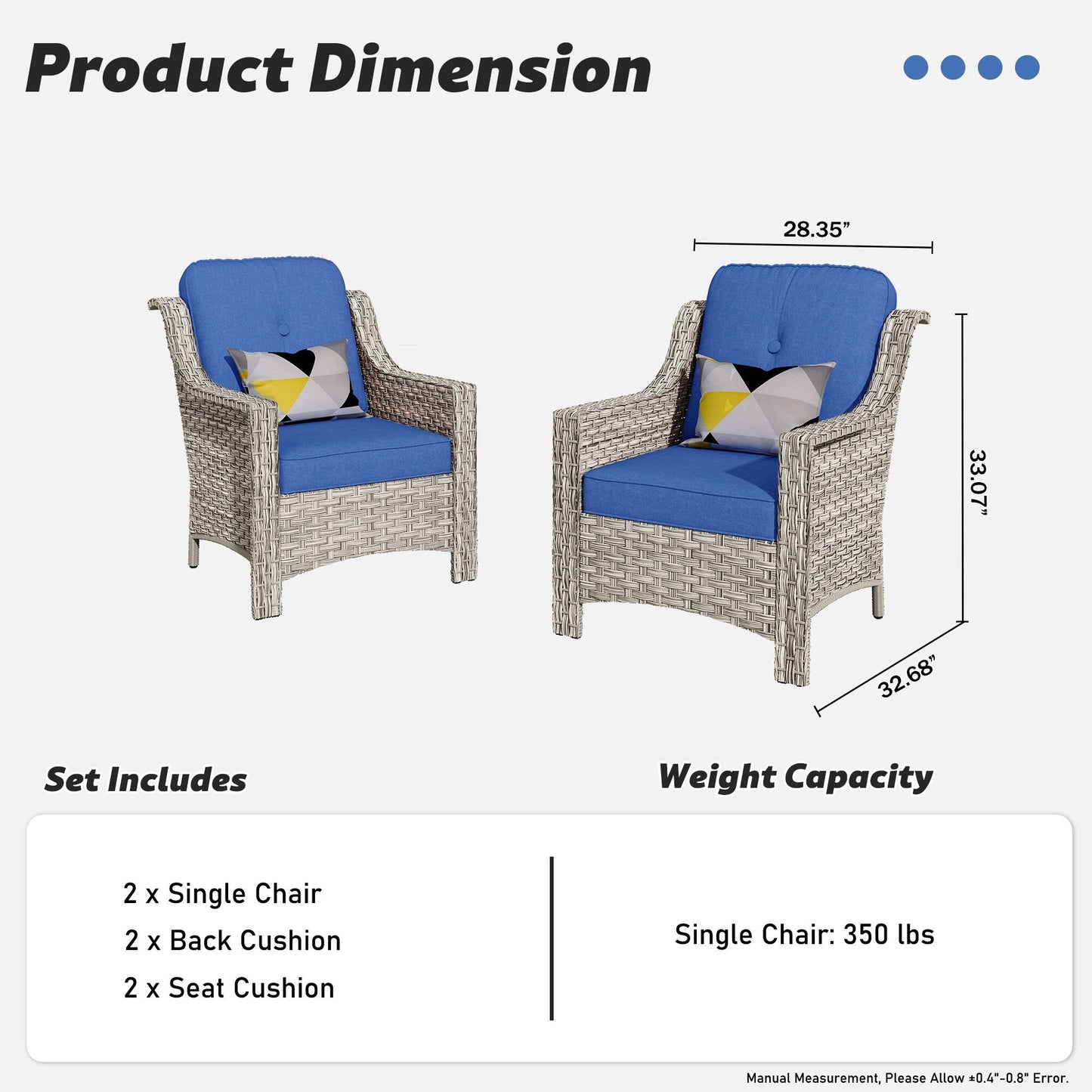 HOOOWOOO Set di 2 sedie da esterno in rattan e vimini con schienale alto