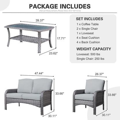 Set di divani da conversazione per esterni in vimini HOOOWOOO da 4 pezzi con tavolino in vetro