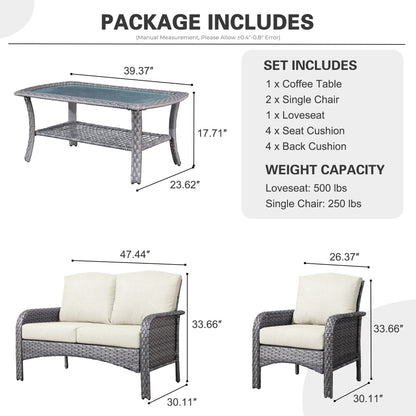 Set di divani da conversazione per esterni in vimini HOOOWOOO da 4 pezzi con tavolino in vetro