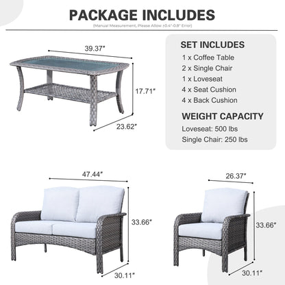 Set di divani da conversazione per esterni in vimini HOOOWOOO da 4 pezzi con tavolino in vetro